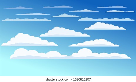 Blue sky with clouds. Flat design vector illustration.