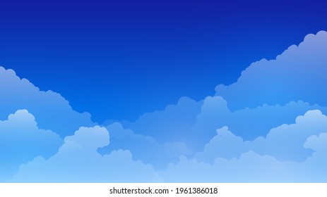 Blue sky with clouds and fog below