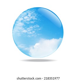blue sky with clouds glossy ball vector illustration