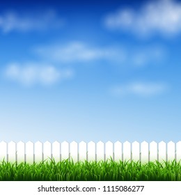 Blue Sky And Clouds With Gradient Mesh, Vector Illustration