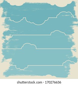  Blue sky with clouds. Grunge vector illustration abstract clouds.