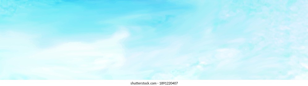 Blue sky and clouds, hand painted abstract watercolor texture. Scenic background for elongate web banner or header design. Vector illustration