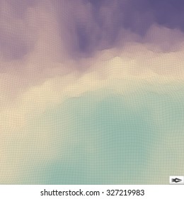 Blue Sky With Clouds. Mosaic. Abstract Mesh Background. 3d Vector Illustration.