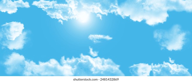 blue sky with clouds nd sun . sky background for decoration.with mesh effect