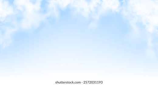 Blue sky with clouds on transparent background in vector PNG format. Cloud, nature sky or food smoke symbol. Weather element or pattern art.	