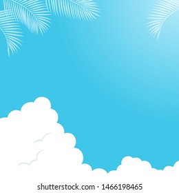 Blue sky with clouds and palm leaf background material