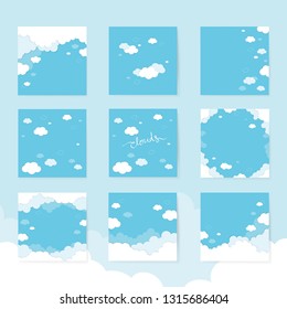 Blue sky with clouds patterned background vector set