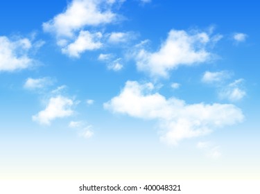 Blue sky with clouds, perfect day vector background.