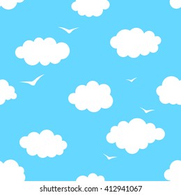 Blue sky with clouds, seamless pattern