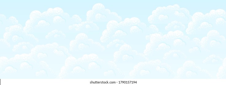 El cielo azul y las nubes son una franja perfecta. Fondo vector retro. Elemento de diseño inagotable. Colocar el texto