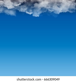 Blue sky with clouds. Storm clouds on a blue sky. Thunderclouds vector background.
