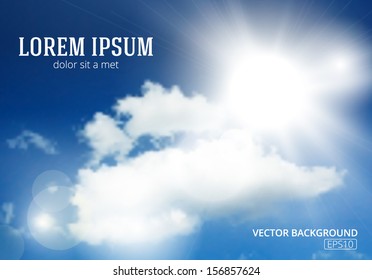 Blue sky with clouds and summer sun burst