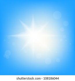 Blue sky with clouds and sun.