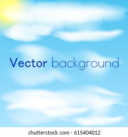 Blue sky with clouds and sun. Sky background. Vector illustration