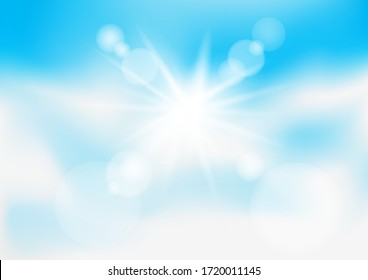 Cielo azul con nubes y luces. Plantilla de nube solar. Efecto realista soleado