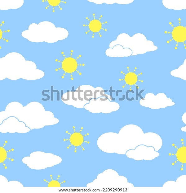 Blue Sky Clouds Sun Seamless Pattern Stock Vector Royalty Free