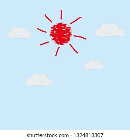 blue sky with clouds and sun vector
