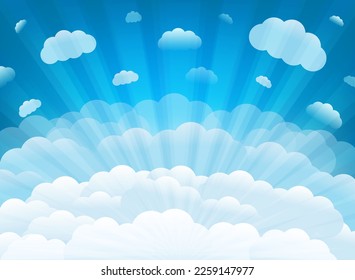 Nubes Azules De Cielo Y Fondo De Giro De Sol Con Malla De Gradiente, Ilustración De Vectores