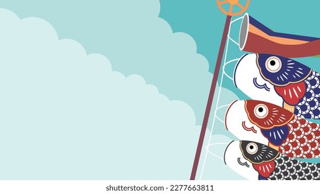Blue sky with clouds and various carp streamers background template 2 (blue)