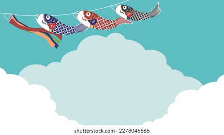 Blue sky with clouds and various carp streamers background template 1 (blue)