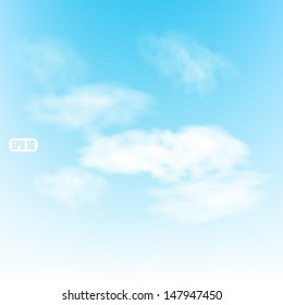 Blue sky with clouds. Vector background of white cloud detail in a blue sky.  