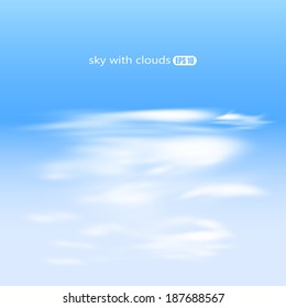 Blue sky with clouds. Vector background of white cloud detail in a blue sky.