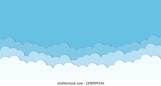 Blue sky and clouds vector background. Simple carton border of clouds. Airy atmosphere stylish design. Vector illustration.
