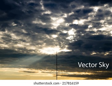 Blue sky with clouds. Vector background.