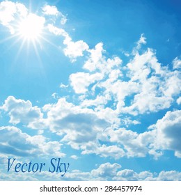 Blue sky with clouds. Vector background.