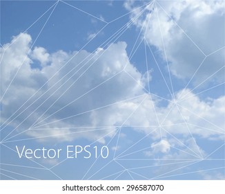 Blue sky with clouds. Vector background. Artistic background. Nature design. Backtop for modern website design. Geometric backtop.