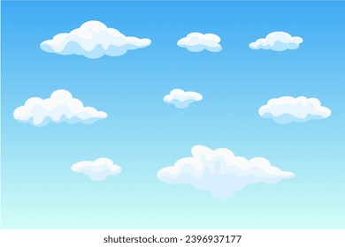 Blue sky and clouds vector illustration. Anime clean style. Clear sky background.