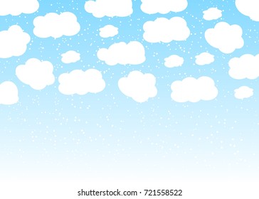 Blue sky with clouds. Vector illustration. Baby background. Snow pattern. 