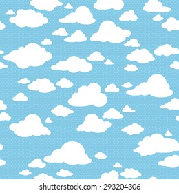 Blue Sky With Clouds, Vector Seamless Pattern