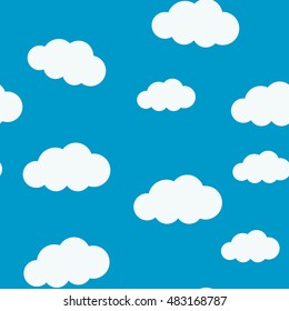Blue sky with clouds, vector seamless pattern