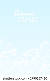 Blue sky and clouds vertical template. Retro vector illustration. Invitation, poster, card, flyer, border, banner template. Place for your text