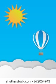 Blue sky with clouds.paper art style.