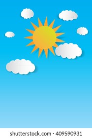 Blue sky with clouds.paper cut style.