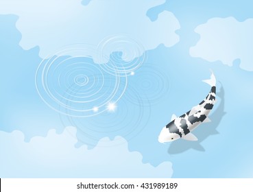 Blue sky and colored carp.Nishikigoi.