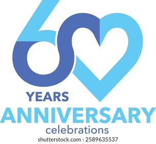 Blue sky and dark blue color with heart shape number 60 with word years anniversary celebrations.