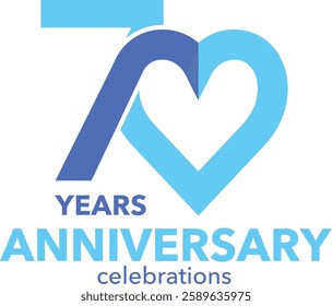 Blue sky and dark blue color with heart shape number 70 with word years anniversary celebrations.