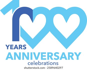 Blue sky and dark blue color with heart shape number 100 with word years anniversary celebrations.