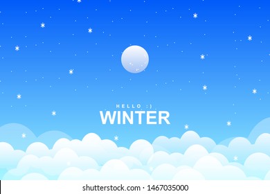 Blue sky with falling snowflake of winter season