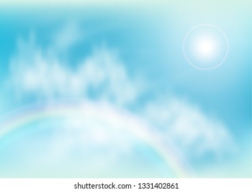 Blue sky, fluffy clouds and sun. Vector illustration for your new design.