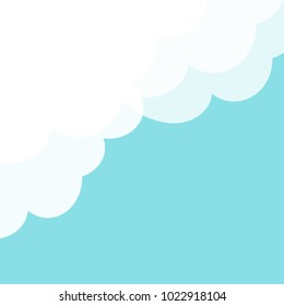 Blue sky Fluffy white cloud in the corner. Frame template. Cloudy weather. Cloudshape. Flat design. Pastel background. Isolated Vector illustration
