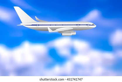 Blue sky and flying airplane Vector Illustration