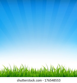 Blue Sky With Grass, With Gradient Mesh, Vector Illustration