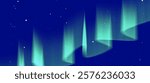 Blue sky with green Aurora and many stars in the shape of the milky way, astronomy background, Vector illustration. landscape