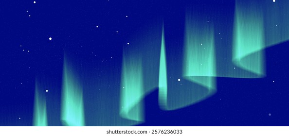 Blue sky with green Aurora and many stars in the shape of the milky way, astronomy background, Vector illustration. landscape