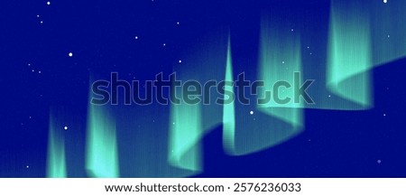 Blue sky with green Aurora and many stars in the shape of the milky way, astronomy background, Vector illustration. landscape