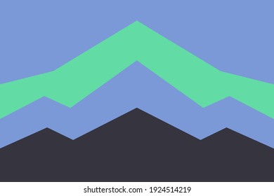 Blue sky. Green, blue and black mountains silhouette. Coniferous forest. Fir trees. Graphic design. Nature and ecology. Horizontal abstract texture. For social media, posters and post cards